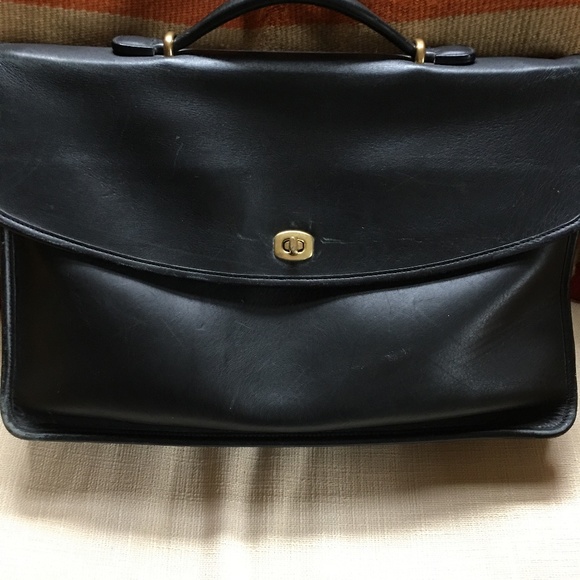 Coach black leather front flap messenger bag